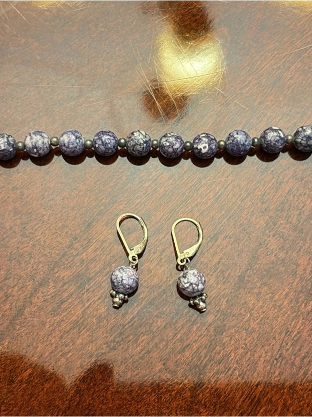 Handcrafted Blue Bead Bracelet and Earrings Set